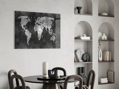 Misty Silver World Map Grid Glass Wall Art