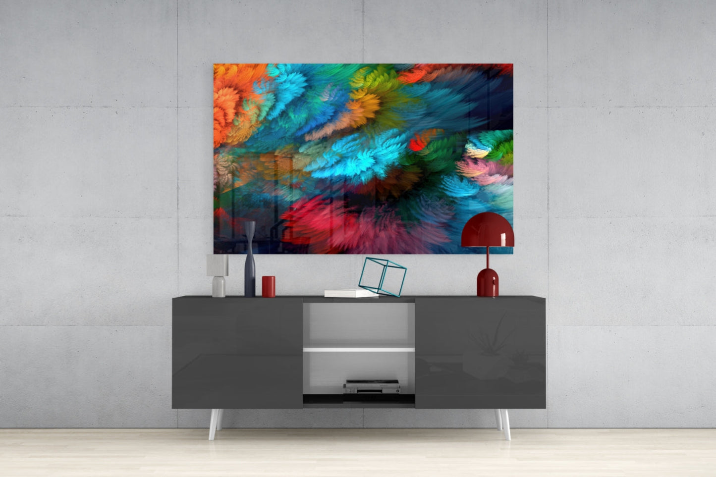 Feathered Rainbow Burst Glass Wall Art