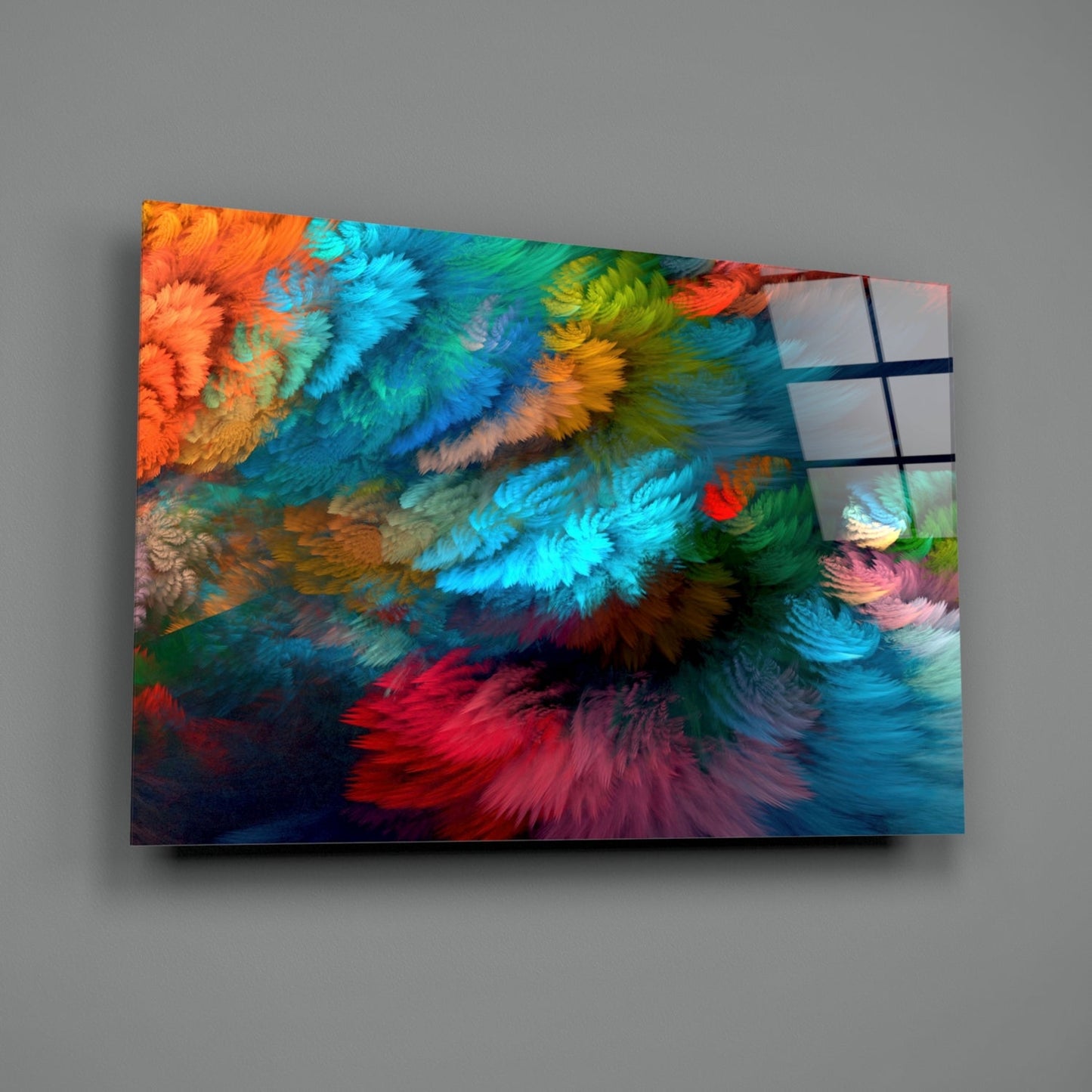 Feathered Rainbow Burst Glass Wall Art
