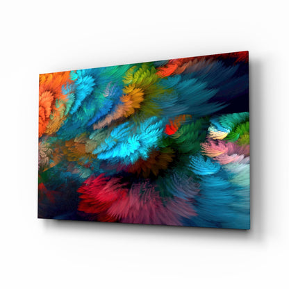 Feathered Rainbow Burst Glass Wall Art