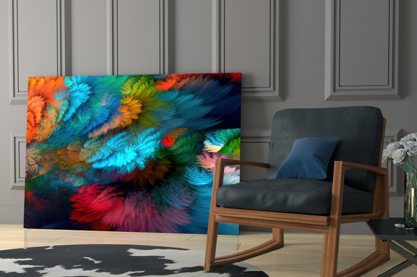 Feathered Rainbow Burst Glass Wall Art