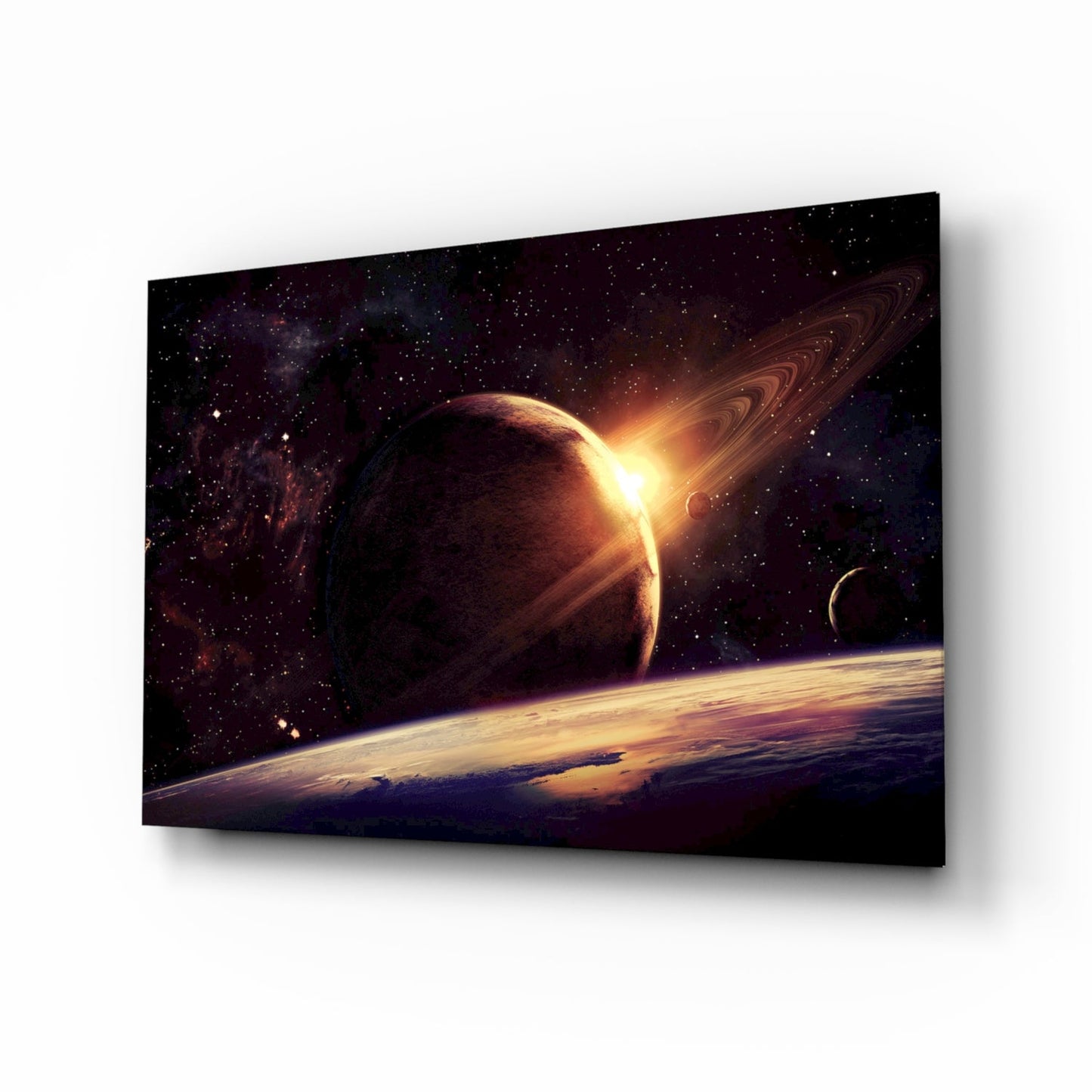 Sunrise Behind Planet Glass Wall Art