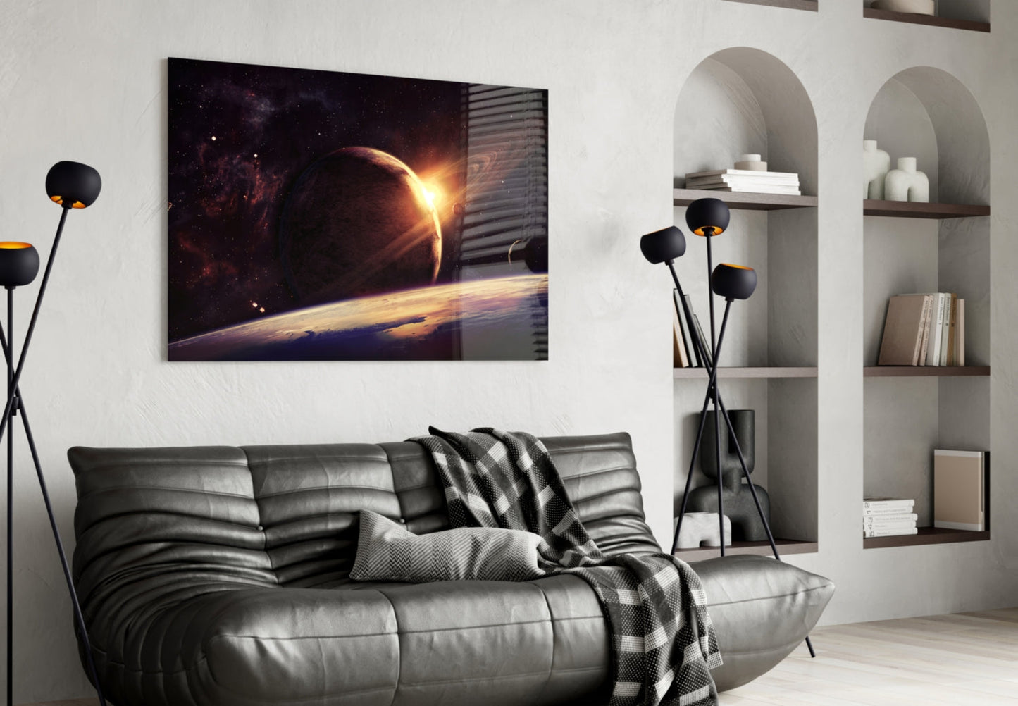 Sunrise Behind Planet Glass Wall Art