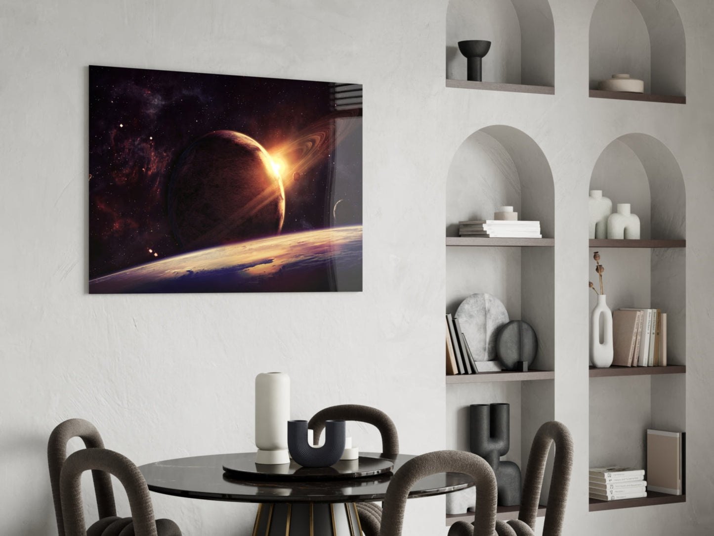 Sunrise Behind Planet Glass Wall Art
