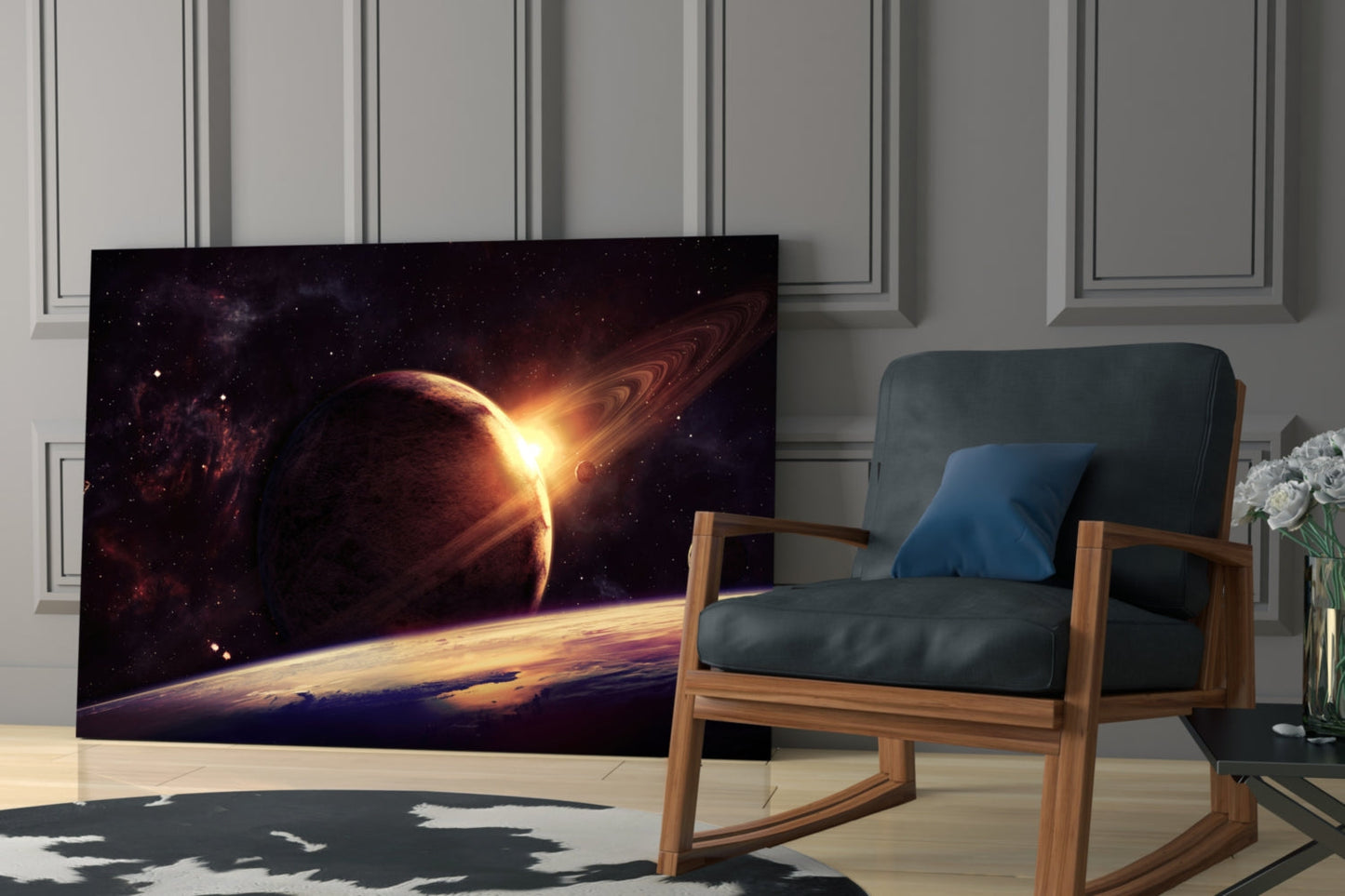 Sunrise Behind Planet Glass Wall Art