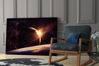 Sunrise Behind Planet Glass Wall Art