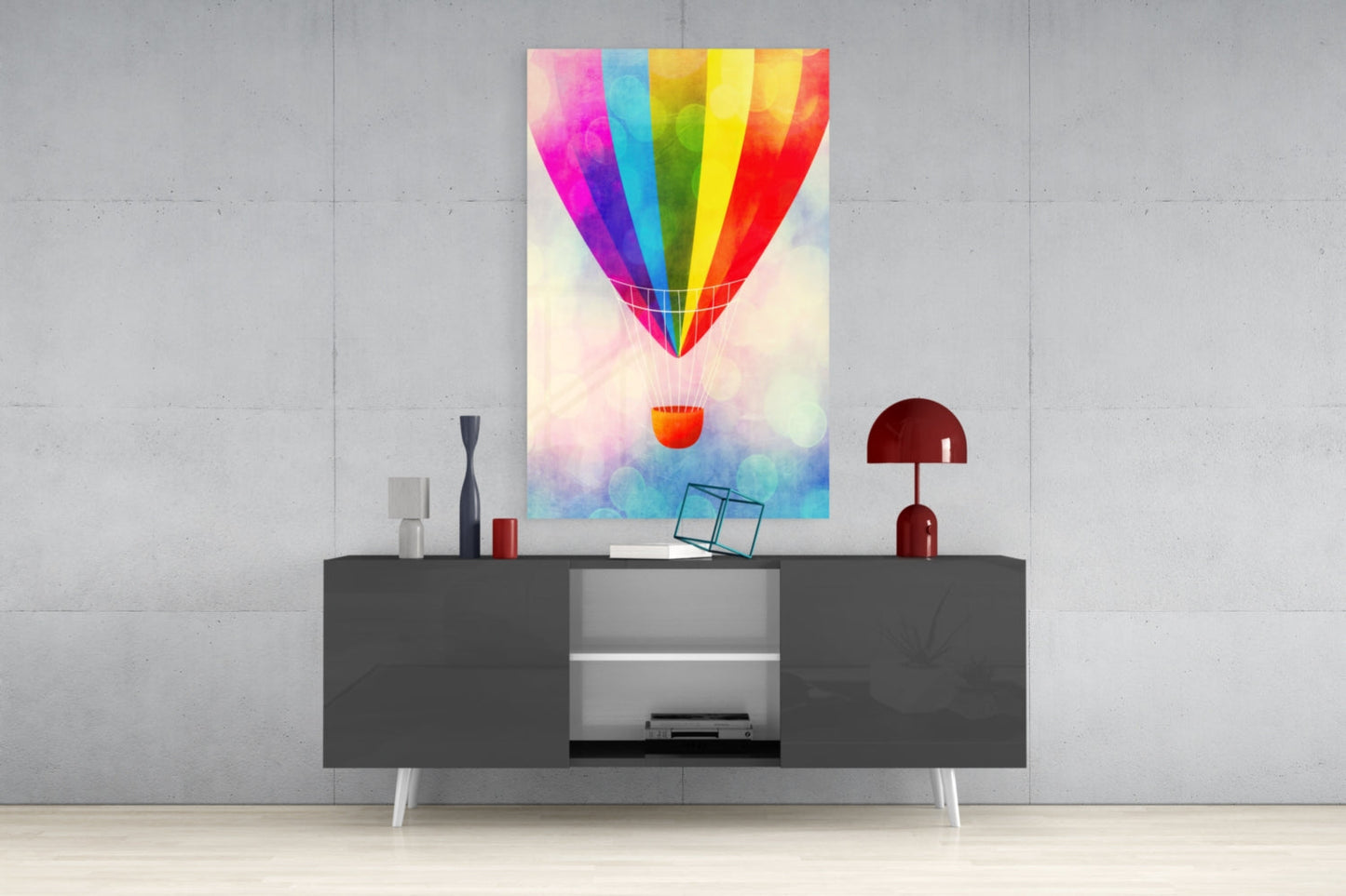 Giant Rainbow Striped Balloon Closeup Glass Wall Art