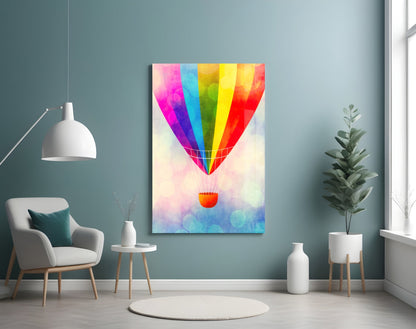Giant Rainbow Striped Balloon Closeup Glass Wall Art