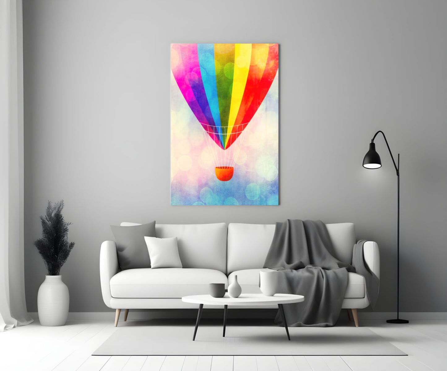 Giant Rainbow Striped Balloon Closeup Glass Wall Art