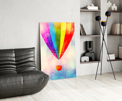Giant Rainbow Striped Balloon Closeup Glass Wall Art
