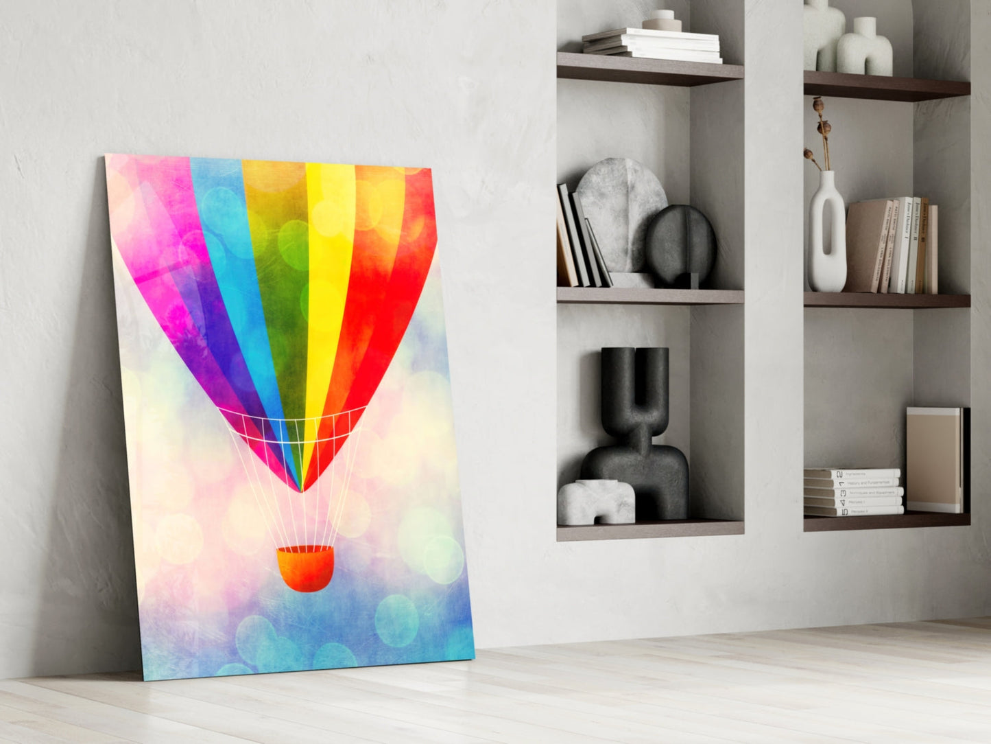 Giant Rainbow Striped Balloon Closeup Glass Wall Art