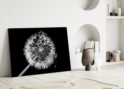 Dandelion Seeds Drifting Black Glass Wall Art