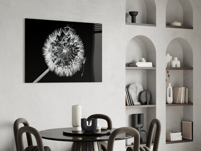 Dandelion Seeds Drifting Black Glass Wall Art