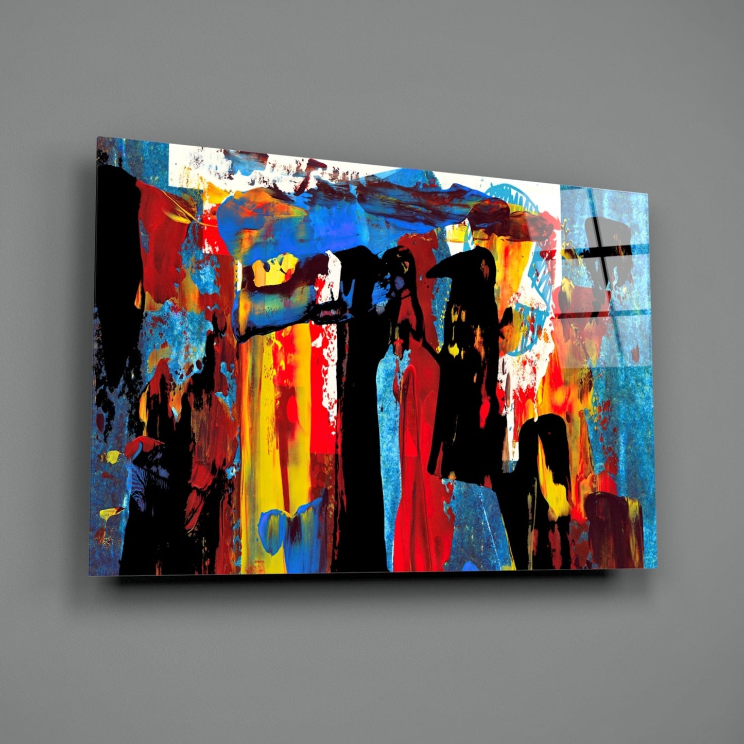 Blue Red Expressive Figures Glass Wall Art
