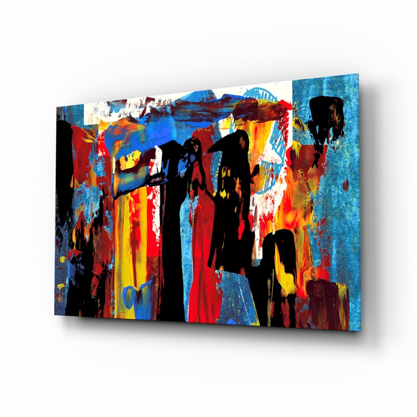 Blue Red Expressive Figures Glass Wall Art