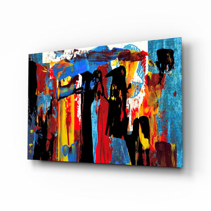 Blue Red Expressive Figures Glass Wall Art