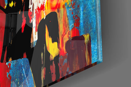 Blue Red Expressive Figures Glass Wall Art