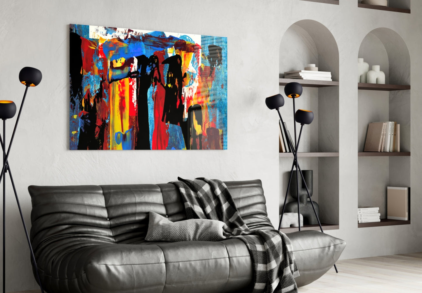Blue Red Expressive Figures Glass Wall Art