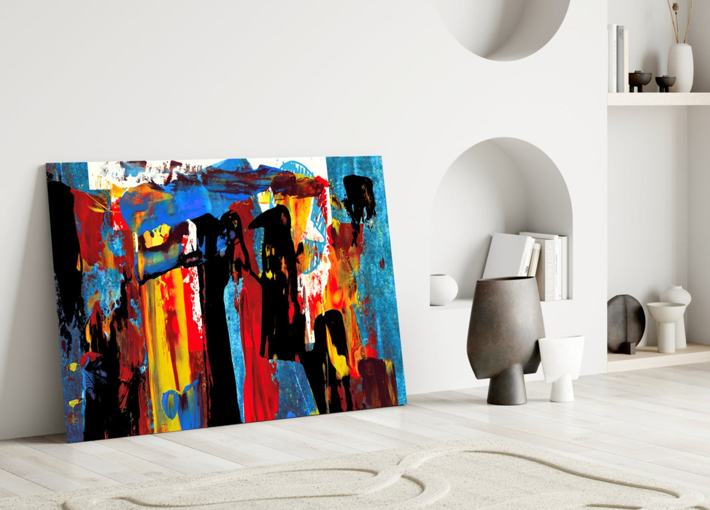 Blue Red Expressive Figures Glass Wall Art