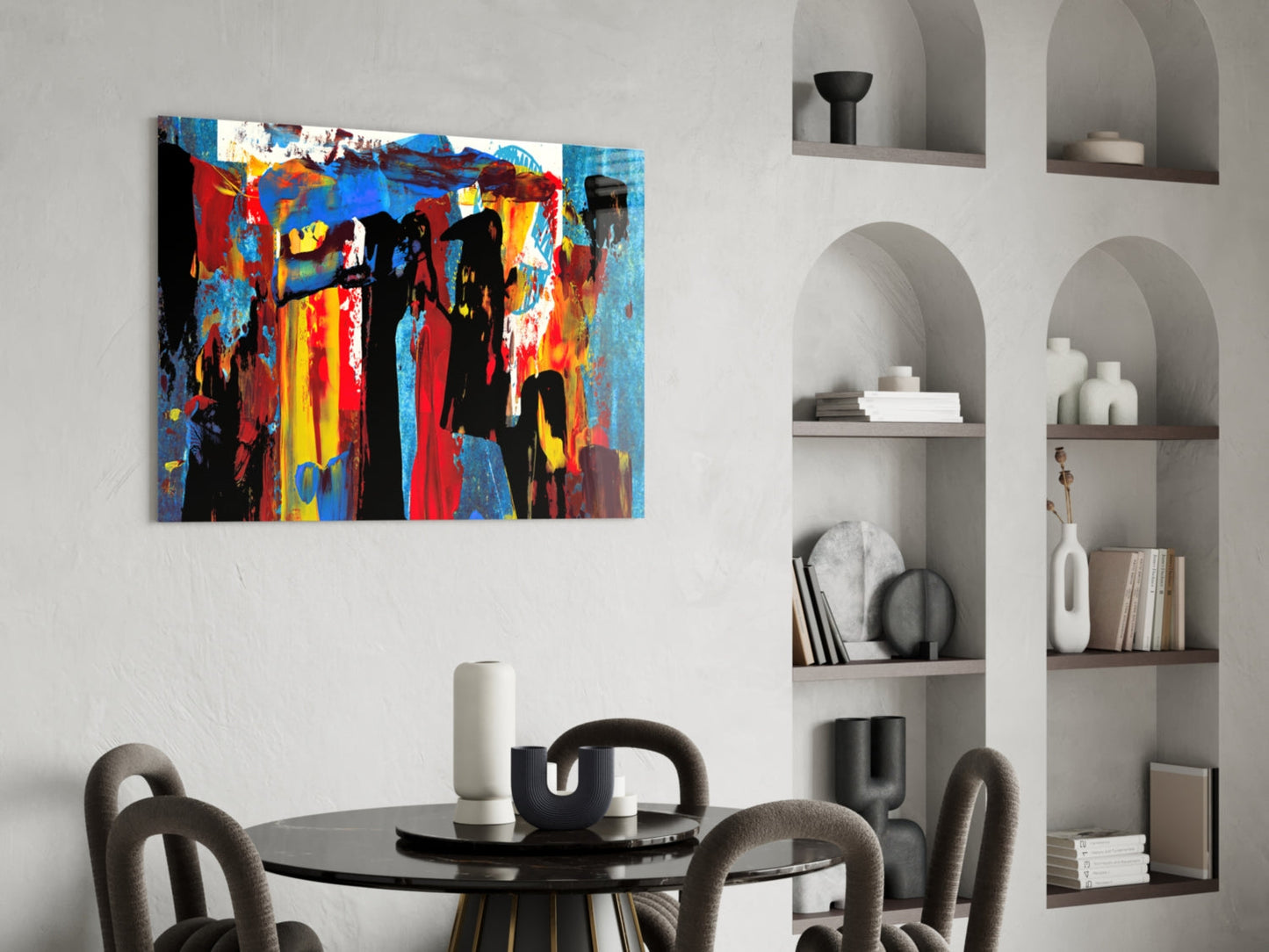 Blue Red Expressive Figures Glass Wall Art
