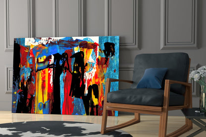 Blue Red Expressive Figures Glass Wall Art