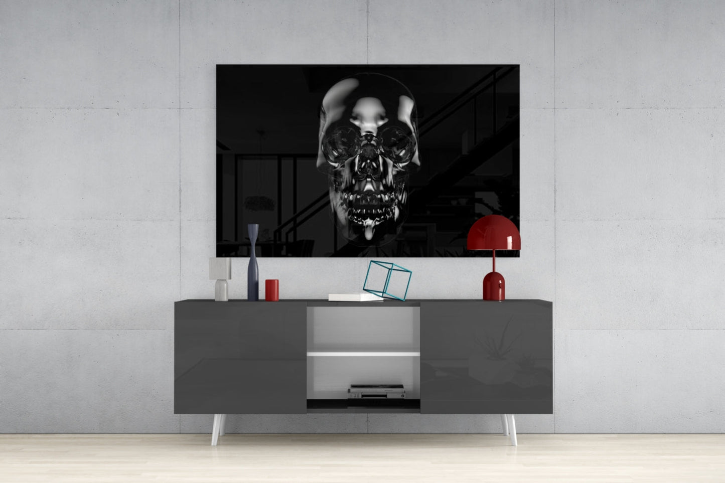 Dark Onyx Chrome Skull Glass Wall Art