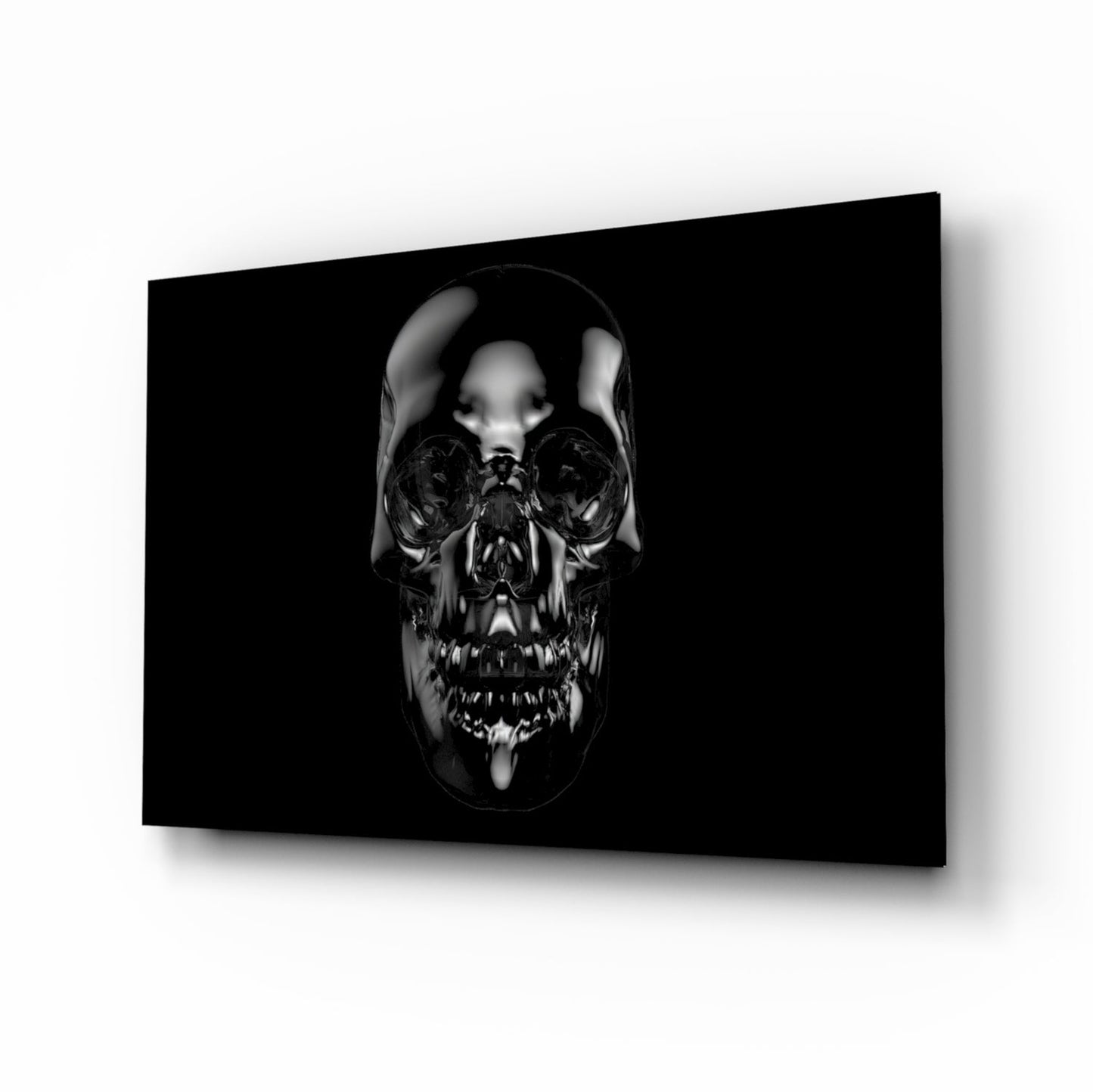 Dark Onyx Chrome Skull Glass Wall Art