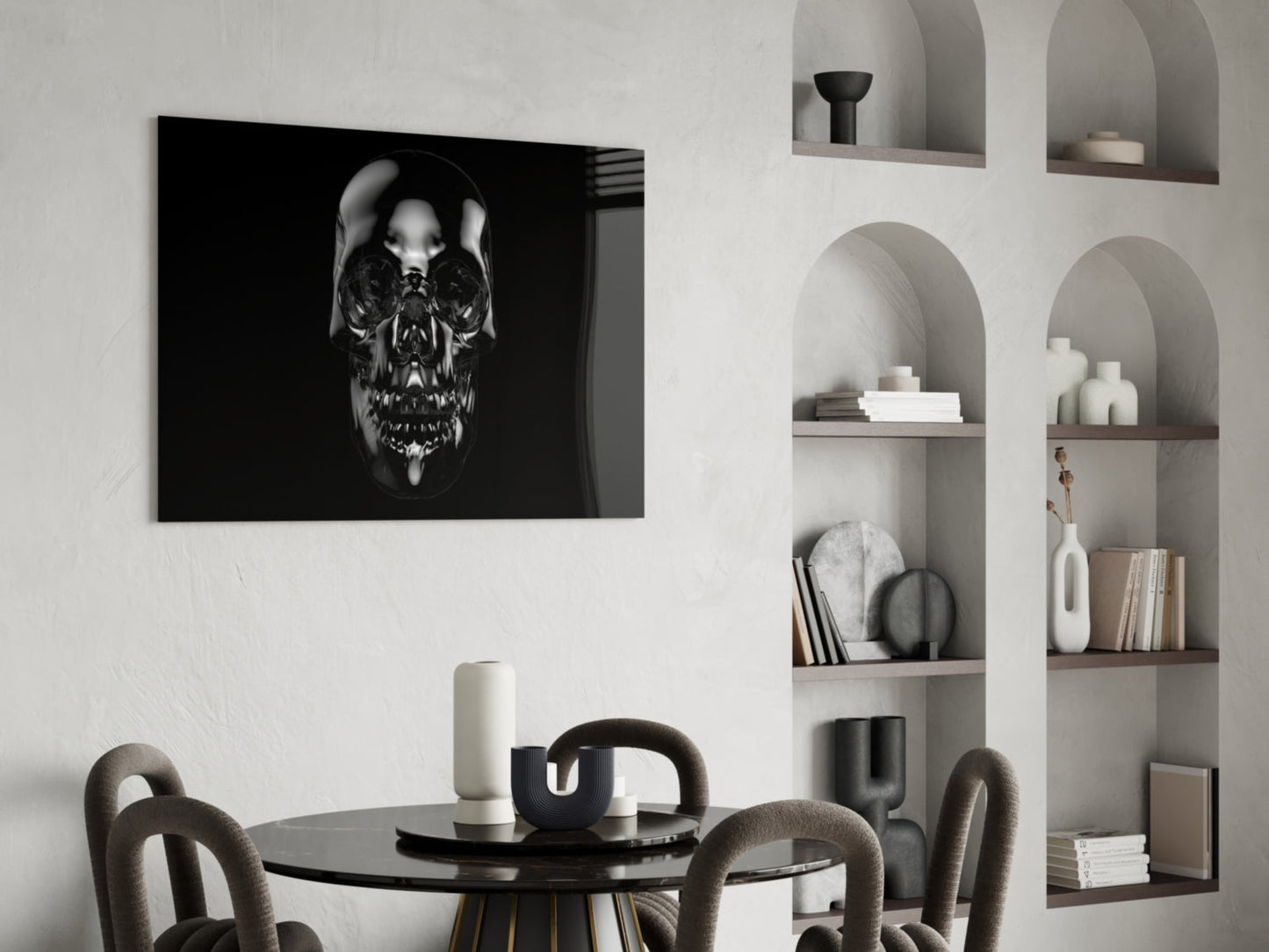 Dark Onyx Chrome Skull Glass Wall Art