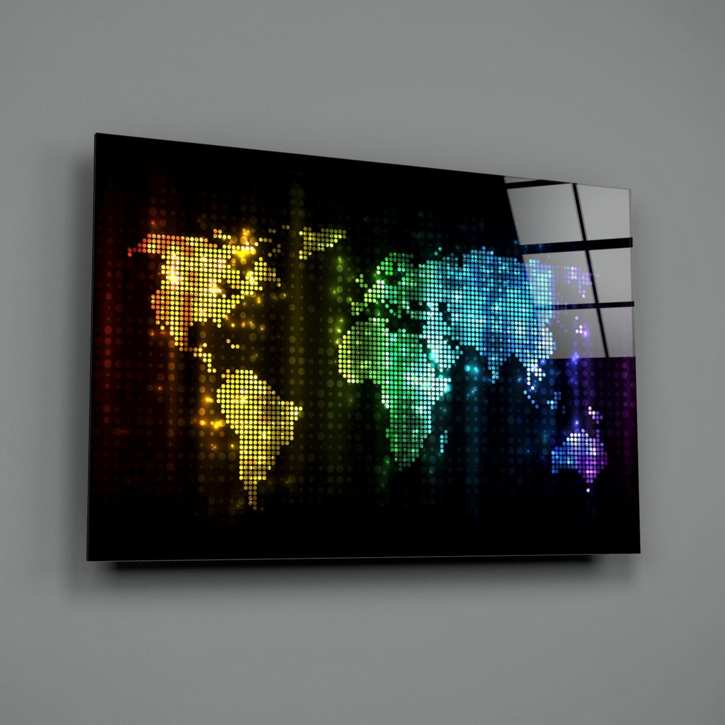Pixel Rainbow World Map Glass Wall Art