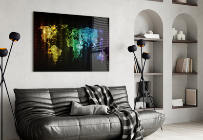 Pixel Rainbow World Map Glass Wall Art