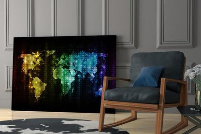 Pixel Rainbow World Map Glass Wall Art