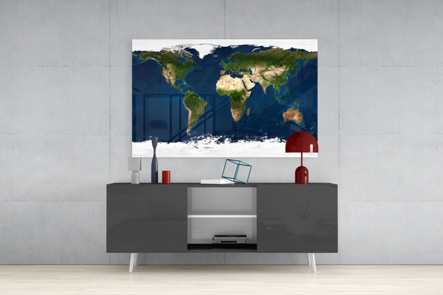 Satellite Earth World Map Glass Wall Art