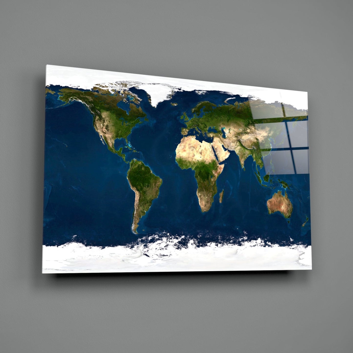 Satellite Earth World Map Glass Wall Art