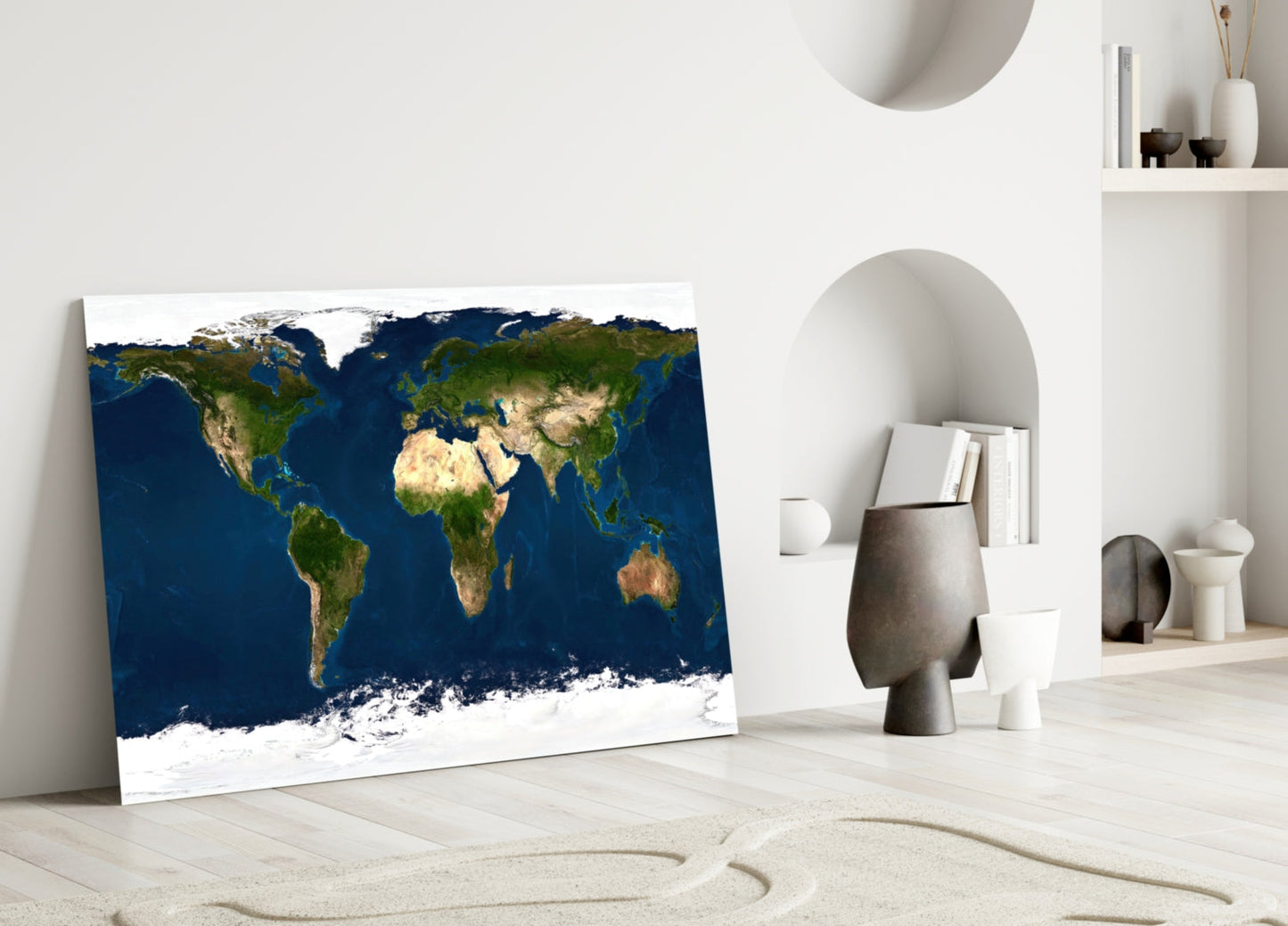 Satellite Earth World Map Glass Wall Art