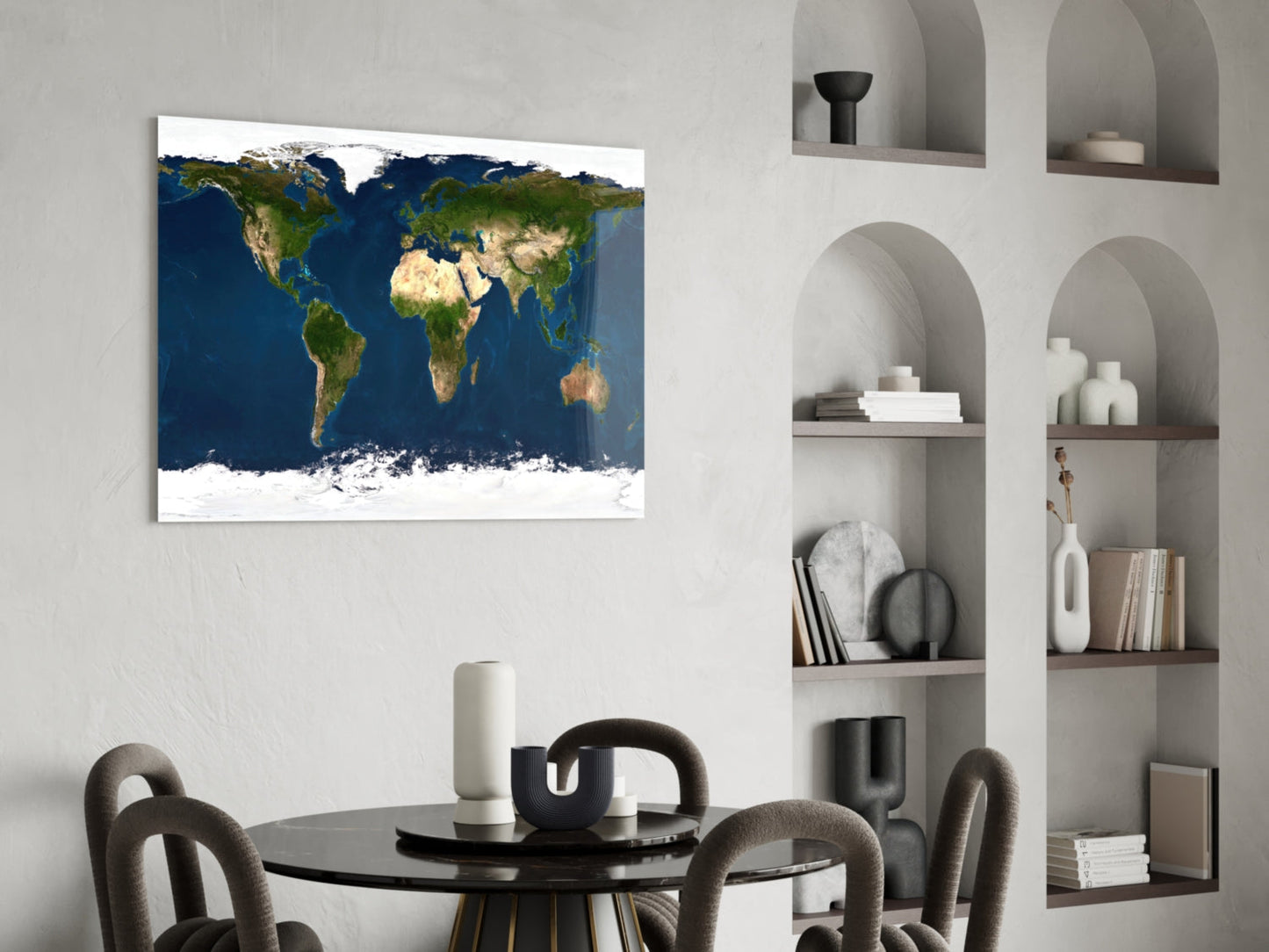 Satellite Earth World Map Glass Wall Art