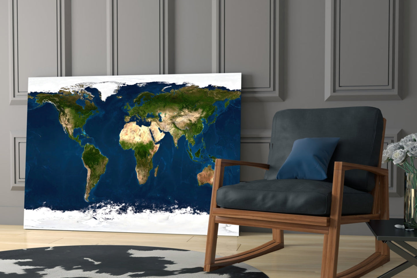 Satellite Earth World Map Glass Wall Art