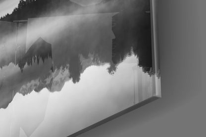 Misty Monochrome Lake Mirror Glass Wall Art