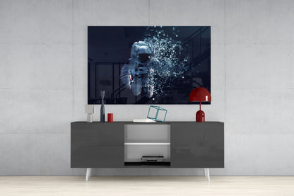 Shattering Pixel Astronaut Glass Wall Art