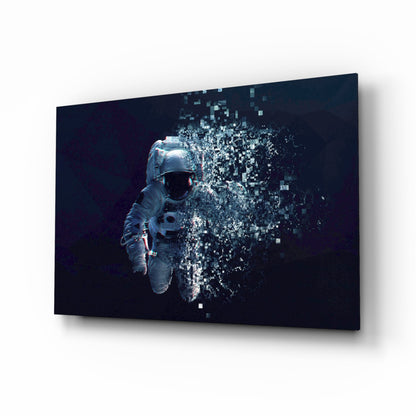 Shattering Pixel Astronaut Glass Wall Art