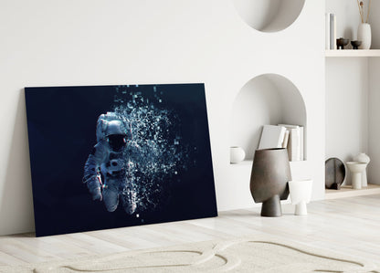 Shattering Pixel Astronaut Glass Wall Art