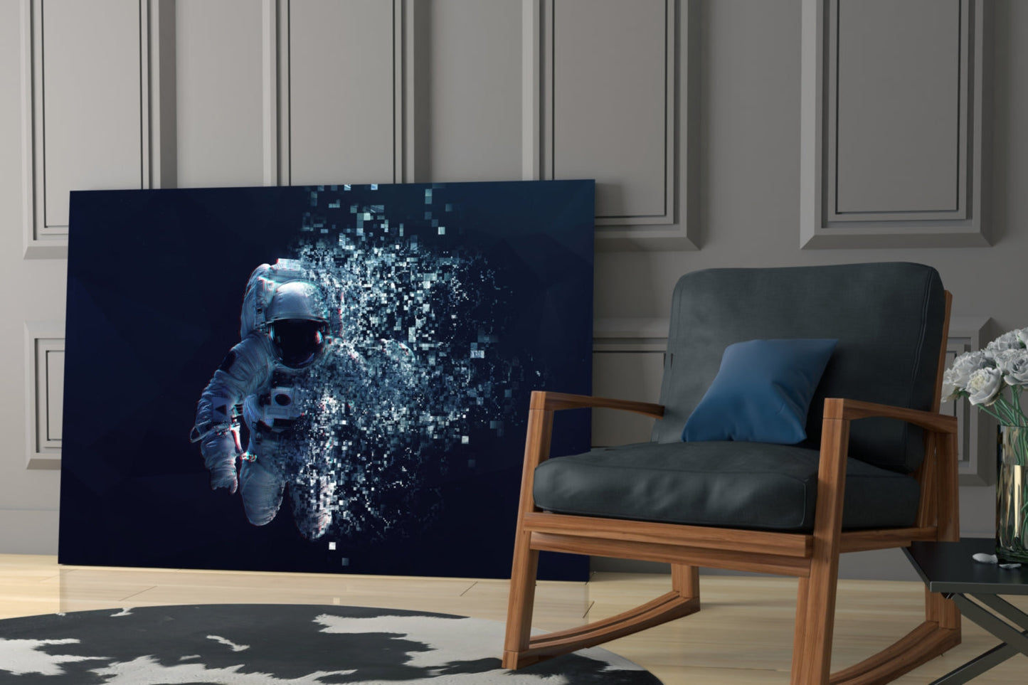 Shattering Pixel Astronaut Glass Wall Art