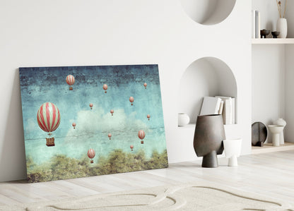 Vintage Sky Full of Pink Balloons Glass Wall Art