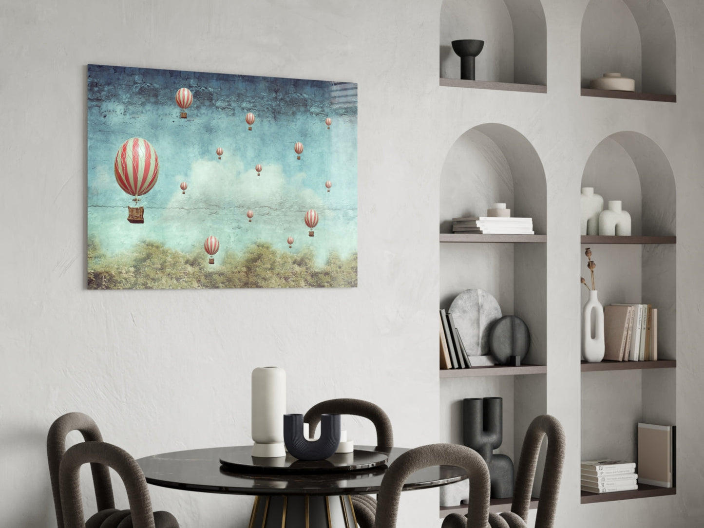 Vintage Sky Full of Pink Balloons Glass Wall Art