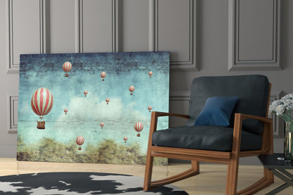 Vintage Sky Full of Pink Balloons Glass Wall Art