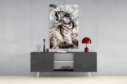 Grunge Roaring Tiger Glass Wall Art