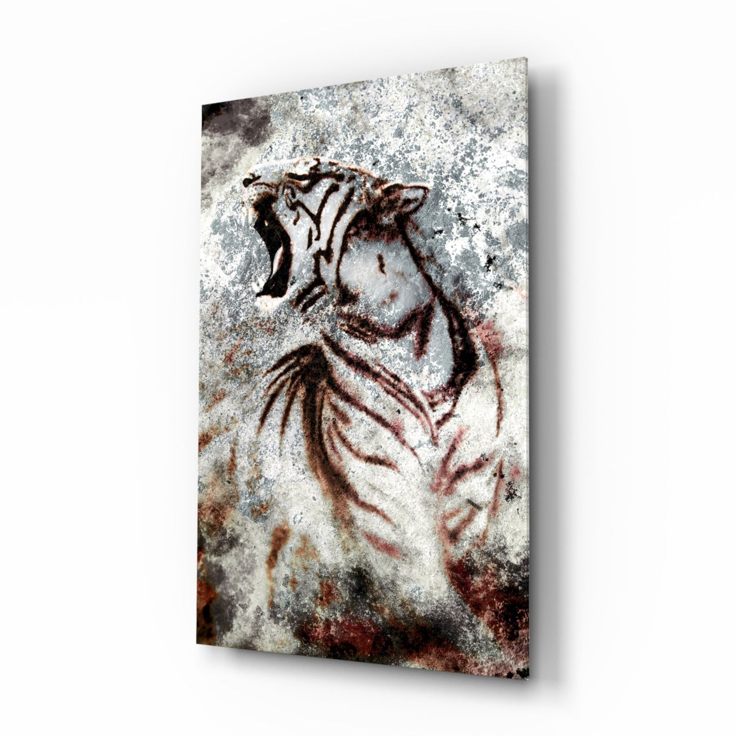 Grunge Roaring Tiger Glass Wall Art