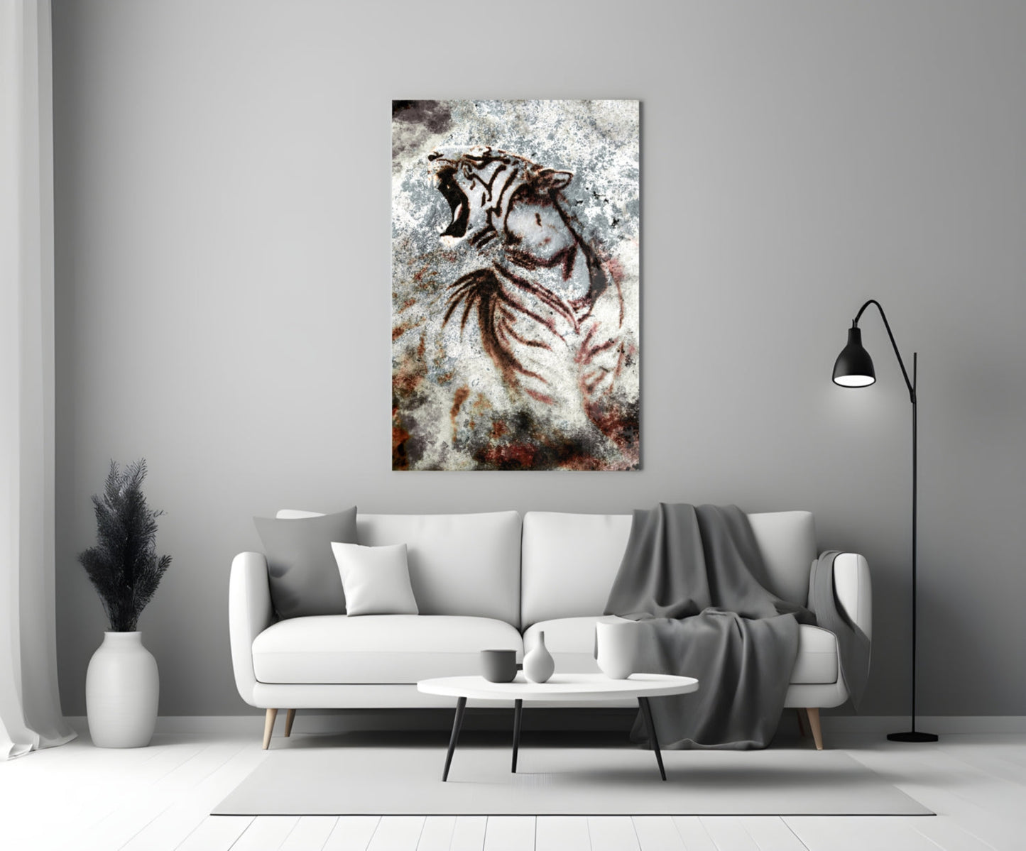 Grunge Roaring Tiger Glass Wall Art