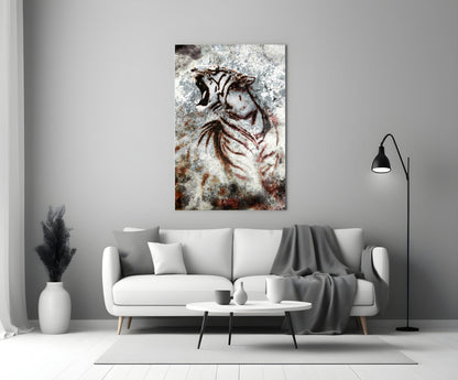Grunge Roaring Tiger Glass Wall Art