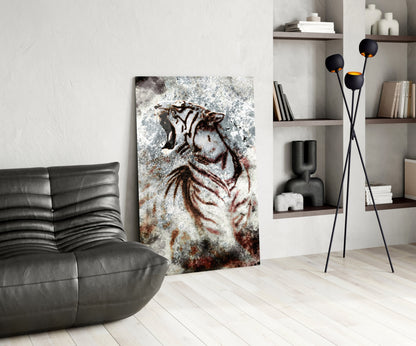 Grunge Roaring Tiger Glass Wall Art
