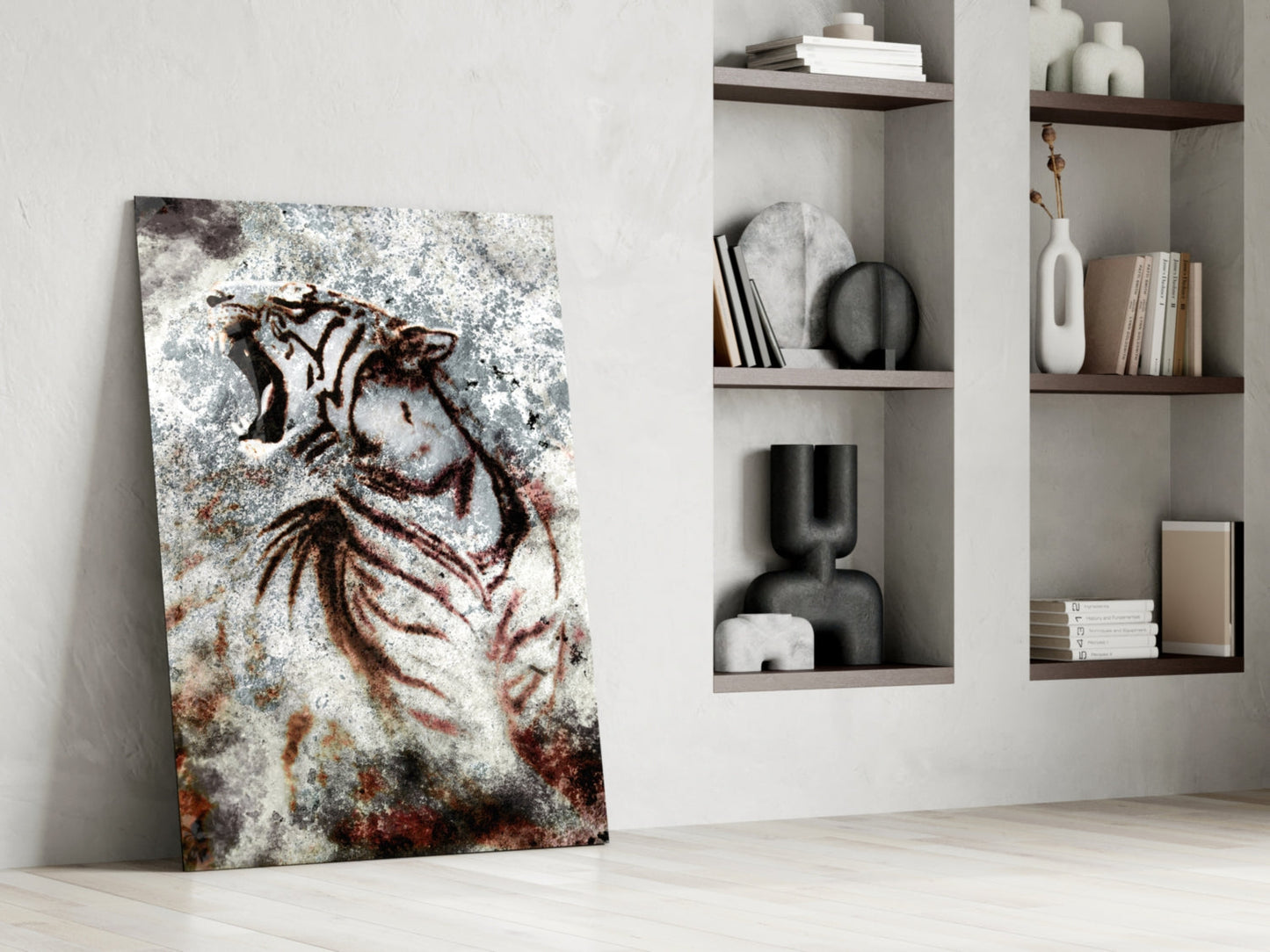 Grunge Roaring Tiger Glass Wall Art